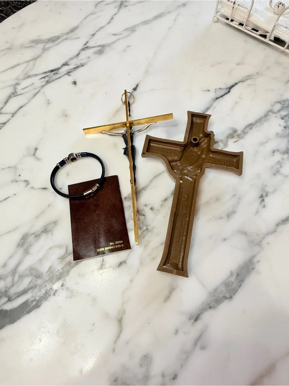 MCM Gold & Silver Crucifix Set w/ Praying Hands Cross, Italian Bracelet & Prayer